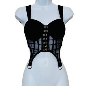 JW Signature Los Angeles Black Sheer Mesh Bustier Corset Top – Size S